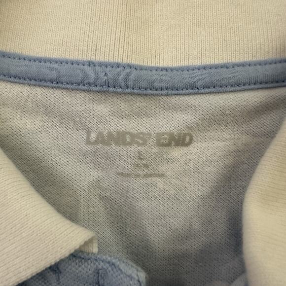 Lands End Womens Polo Shirt Dress Size L Pastel Blue White Tropical Palms Beach - Picture 6 of 10
